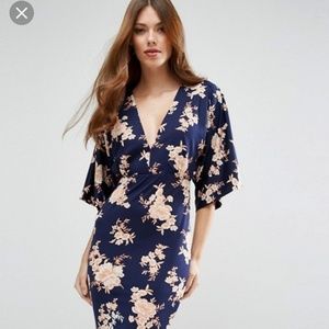 ASOS Kimono Orange Sketchy Floral Midi Dress